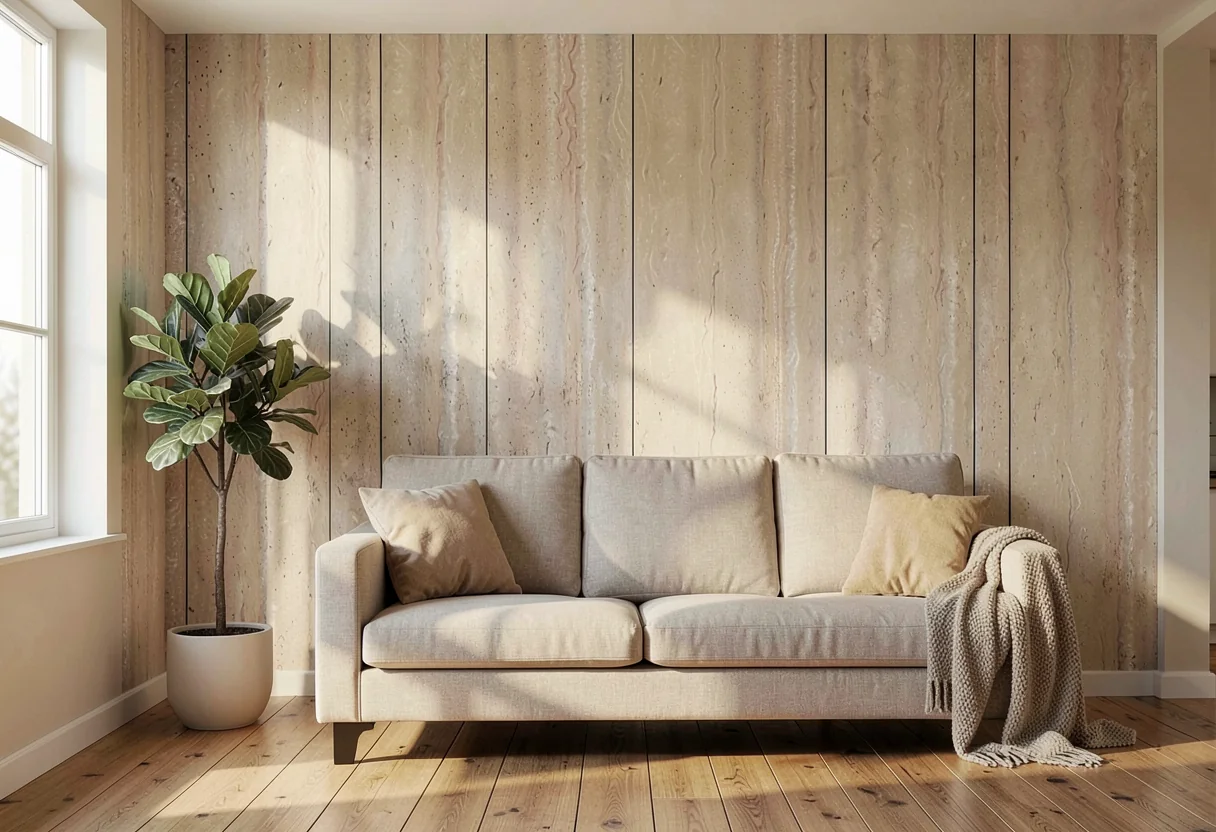 Греческий травертин FOMI-GREECE-TRAVERTINE-KAMU-YELLOW в интерьере