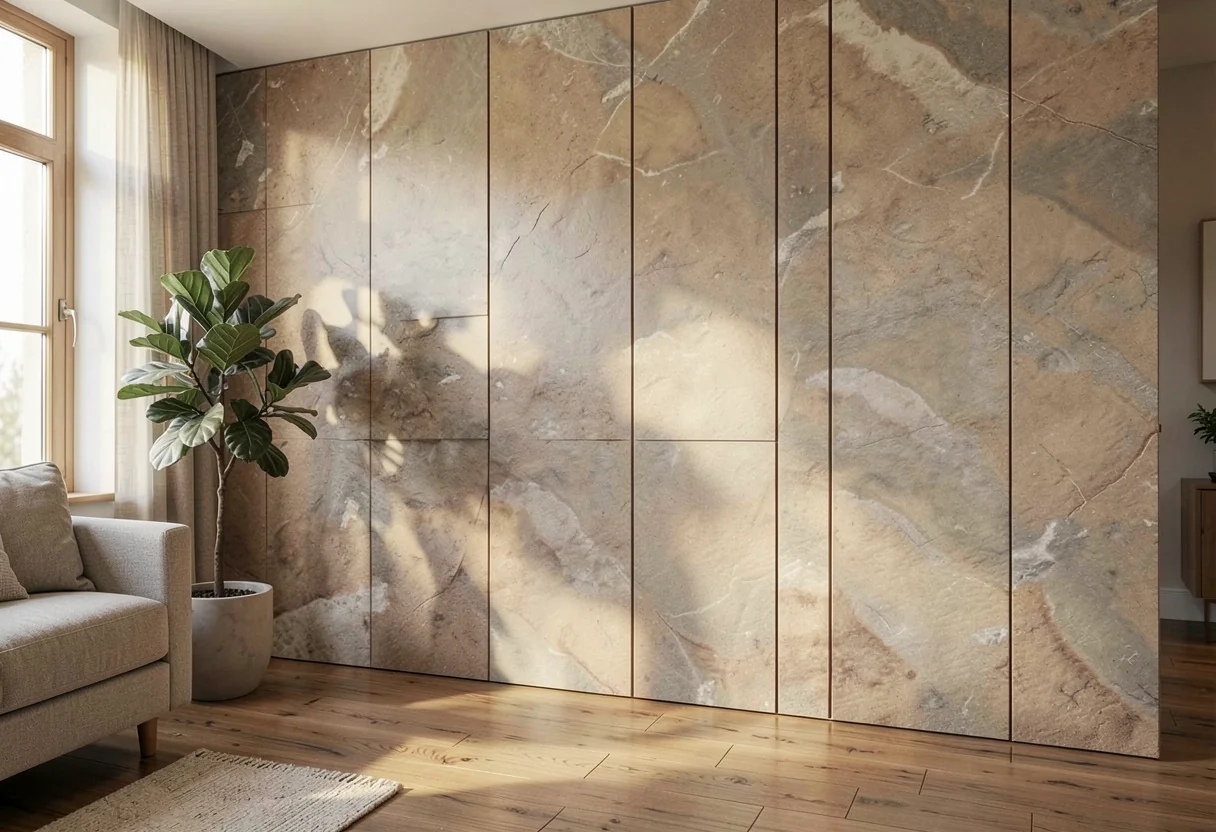 Косой скол FOMI-OBLIQUE-MUSHROOM-STONE-TUNGUSKA-YELLOW в интерьере
