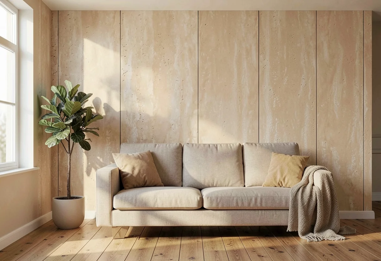 Римский травертин FOMI-ROME-TRAVERTINE-CLOUD-ORANGE в интерьере