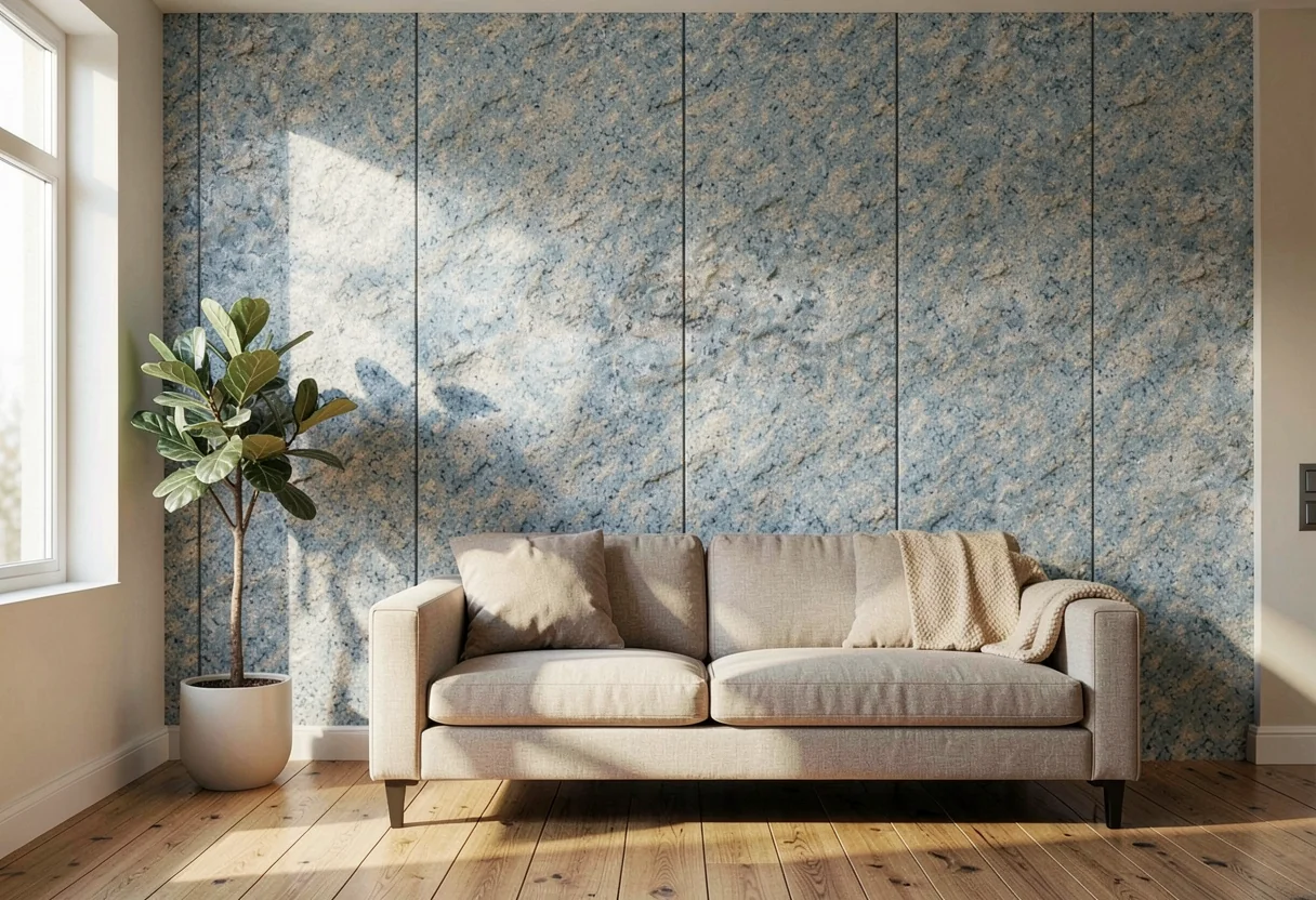 Грубый камень FOMI-ROUGHT-SURFACE-PEARL-BLUE в интерьере